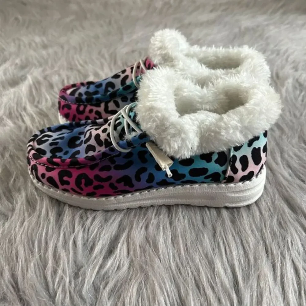 Rainbow Leopard Print Shoes Little Girl Size 31 Multicolored Slip On Lightweight